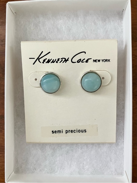 Kenneth Cole New York Jewelry - SOLD-Kenneth Cole NY Black Card Stud Earrings-Silver/Semi-Precious Blue Stone